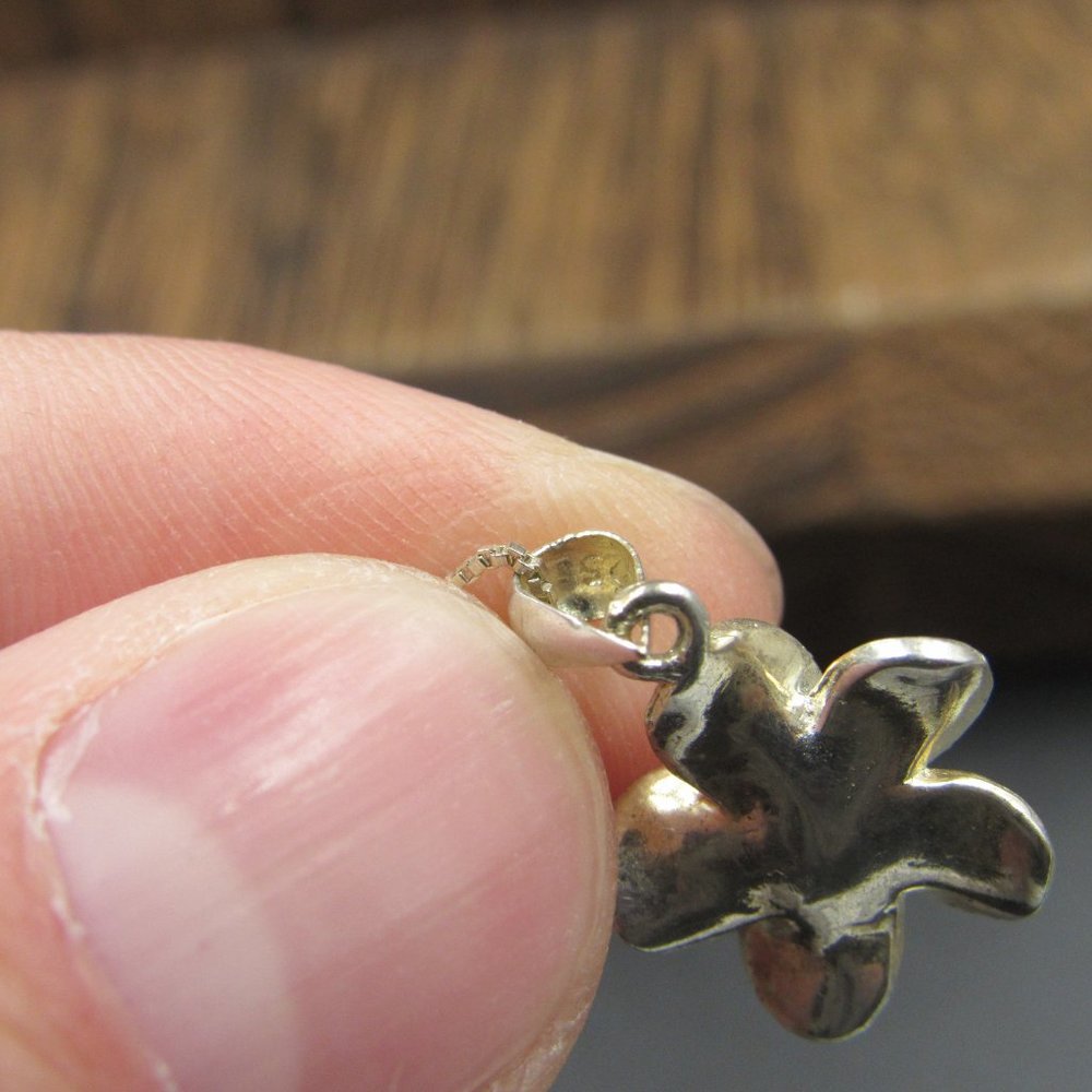 16" Sterling Silver Single Cubic Zirconia Flower Pendant Necklace Vintage - Picture 4 of 7